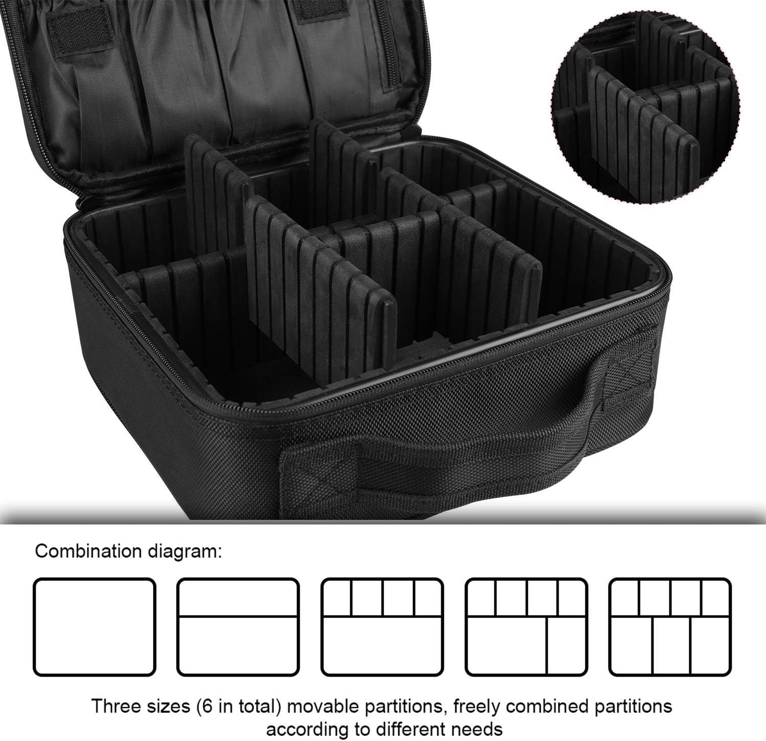 Bvser Travel Makeup Case, Cosmetic Train Case Organizer Portable Artist Storage Makeup Bag with Adjustable Dividers for Cosmetics Makeup Brushes Toiletry Jewelry Digital Accessories - Black
