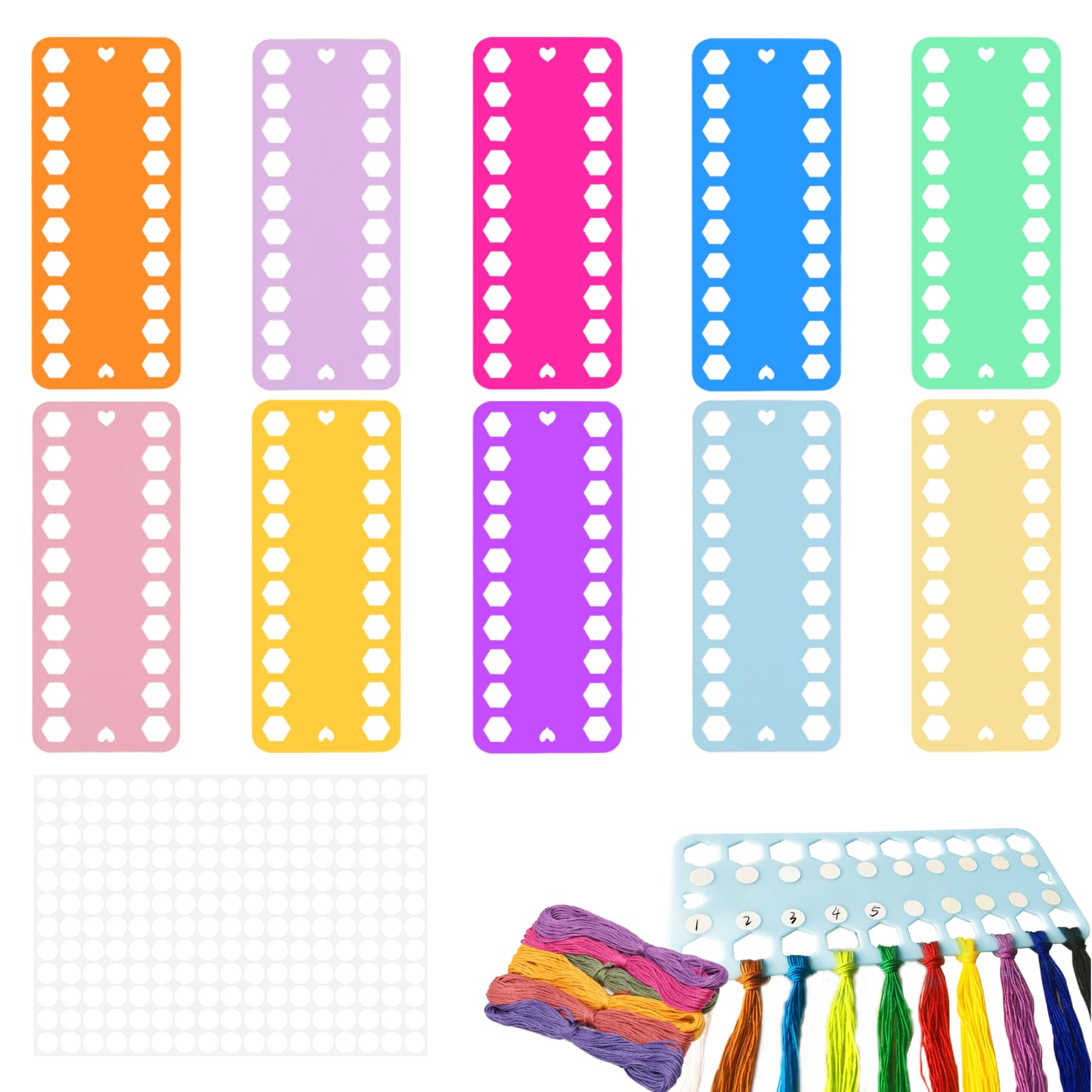 Cross Stitch Thread Organiser 10 Pcs Plastic Cross Embroidery Thread Organiser Cards with 204 Stick Round White Label Tags Organizer Embroidery Needlework Craft DIY Reusable Sewing Accessory