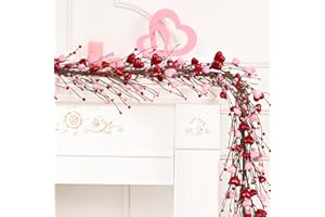 WAIPFARU Valentine's Day Decor, 6 Ft Valentine's Day Garland for Mantel, Valentines Day Centerpiece for Table, Red Pink Heart Garland, Valentines Day Decorations for Spring Wedding Fireplace Table Décor