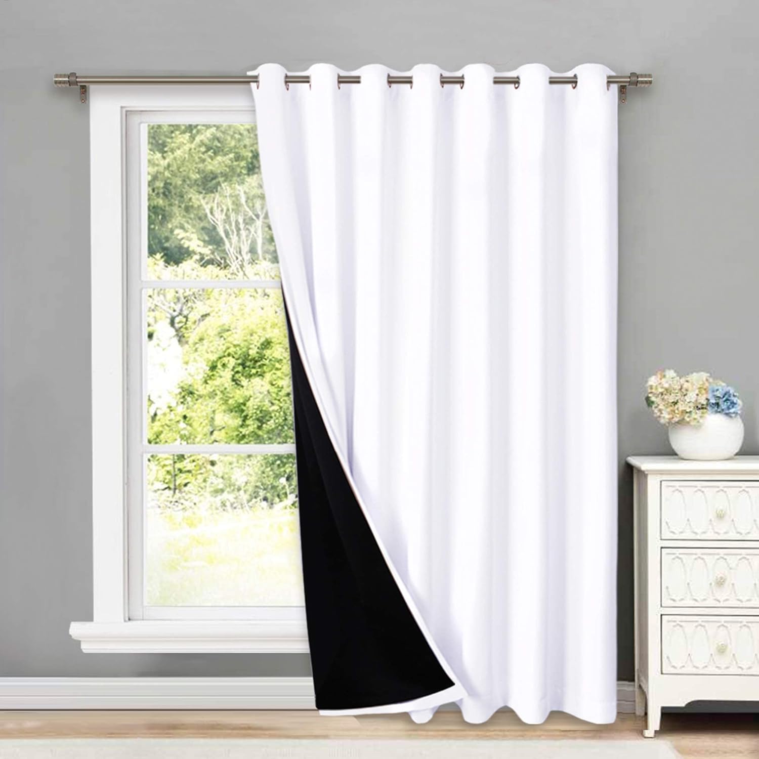 Window Treatments - NICETOWN Full Shading Curtains for Patio Door, Super Heavy-Duty Thermal Backing Sliding Glass Door Drape, Privacy Assured Window Treatment(1 Panel, 100 inches W x 84 inches L, Pure White)