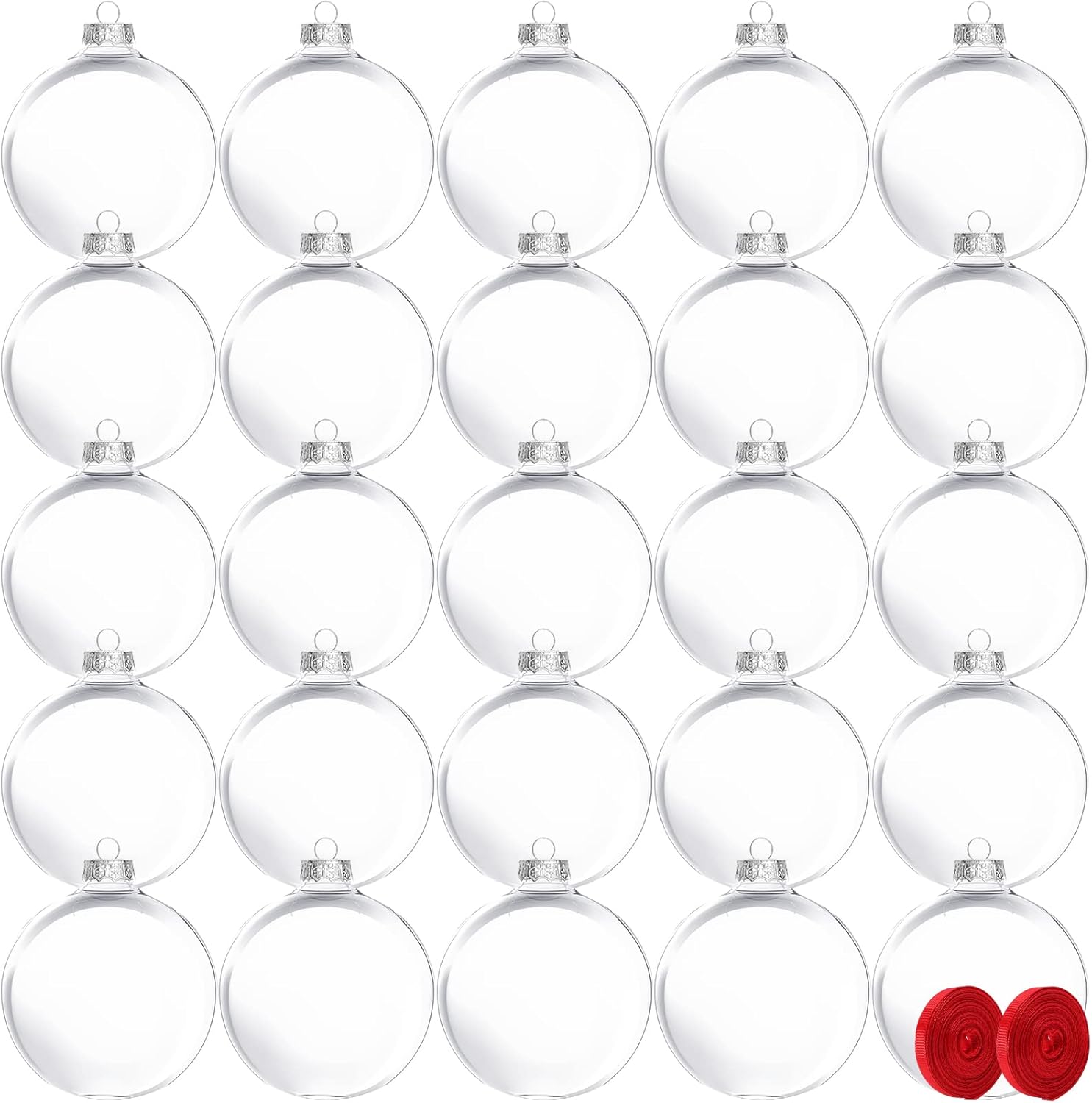 Ornaments - Auihiay 25 Pack Christmas Flat Ball Ornaments, Clear Plastic Fillable Ornament Ball Sphere Light Bulb Ornament for Home Wedding Party Decor, DIY Craft Projects (3.15 Inch / 80 mm)
