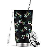 Heucapc 20 oz Pineapple Insulated Tumblers with Straw and Lid, Hawaiian Style Reusable Stainless Steel Coffee Cup Travel Mug for Hot and Cold Drinks Pineapple Gift