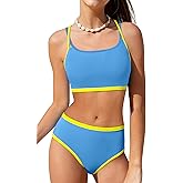 NECIOUS Girls Swimsuit 2 Piece Bikini Sets Cute Color Contrast Trim Bathing Suit with Chest Pad Girls' Swimwear 9-16Y