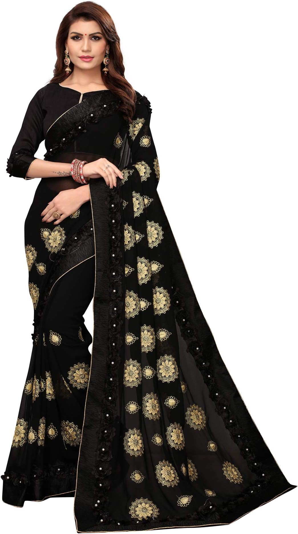 Pratham Blue Georgette with Blouse Piece Saree