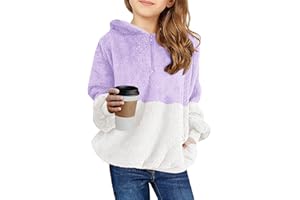 Haloumoning Girls Fuzzy Fleece Pullover Hoodies Sweatshirt Casual Loose Outwear Coat with Pockets 4-15 Years