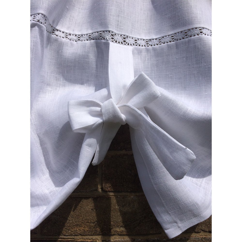White Linen Tie Up Bathroom Curtain Vintage Fleur De Lis