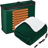 Riakrum 12v Heated Car Blanket 58" x 43", 3 Heating Level Electric Heated Blanket Portable Throw with Temperature Controller Cigarette Lighter Socket for Truck Winter(Dark Green,Solid)