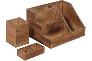 HBCY Creations 3 PIECE Rustic Wooden Desk Organizer Set- Rustic Mail Organizer For Desktop - Great For Rustic or Industrial Home Decor! Rustic Makeup Organizer For Vanity