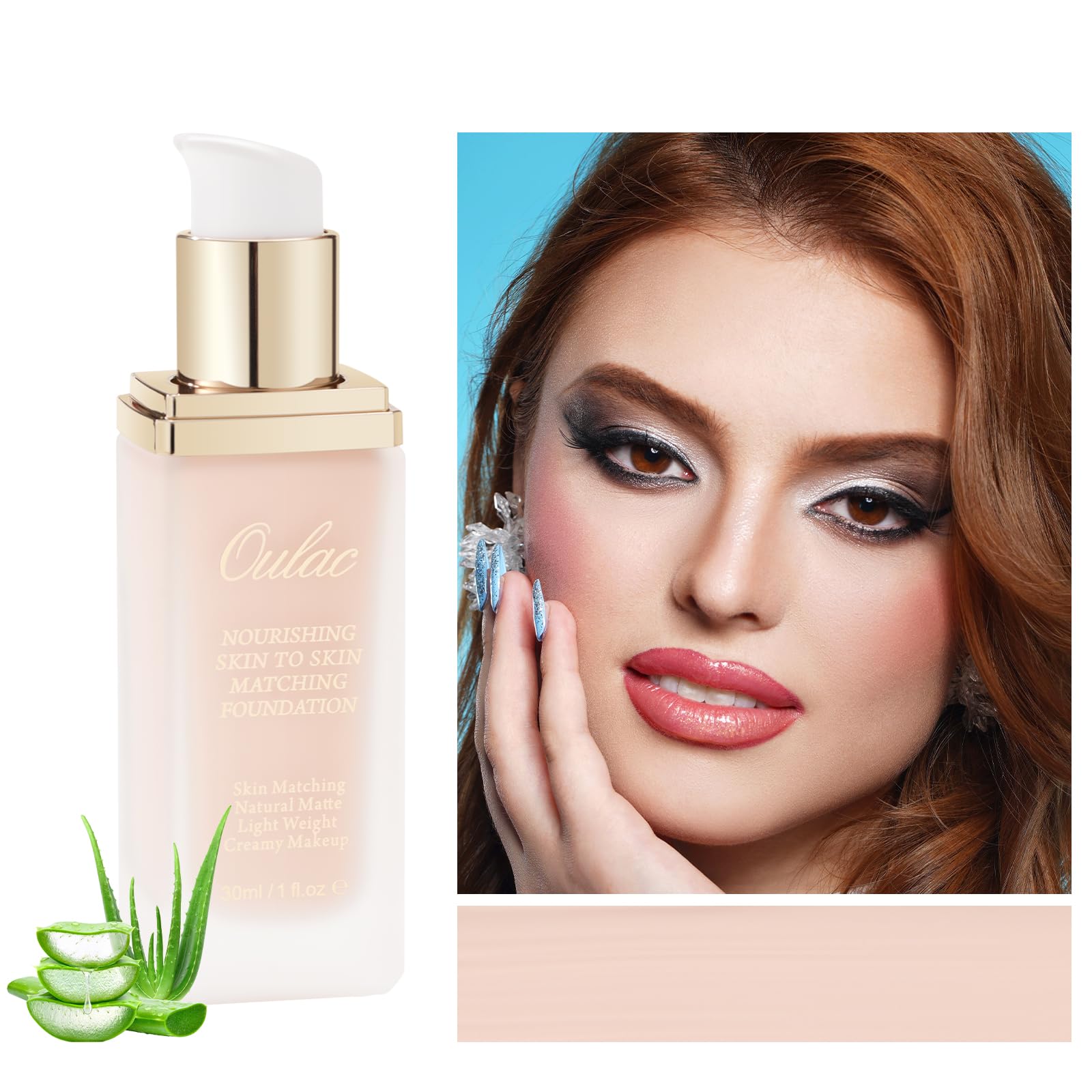 Oulac Foundation Full Coverage, Foundation for Mature Skin, Liquid Hydrating Make up Enriched with Aloe Vera, Shade: 02 Rosy Ivory 30 ml