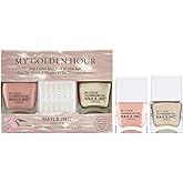 Nails Inc My Golden Hour, Gold Shimmer, Pink, Glossy, No Chip, Long Lasting, Quick Dry, Air Dry, Professional Manicures & Pedicures, Fingernails & Toenails, Vegan Nail Polish Trio, 3 Piece Set