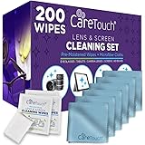 Care Touch Lens Cleaning Wipes with Microfiber Cloths - 200 Lens Cleaning Wipes and 6 Microfiber Cloths - Excellent for Glass