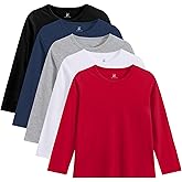 Kiiavoro 5 Pack Boys Long Sleeve Shirts Kids Soft Crewneck Tee T-Shirt Basic Long Sleeve Top