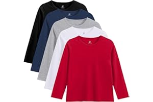 Kiiavoro 5 Pack Boys Long Sleeve Shirts Kids Soft Crewneck Tee T-Shirt Basic Long Sleeve Top