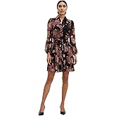 Anne Klein Womens Long Sleeve Tiered Printed Shirt Dress