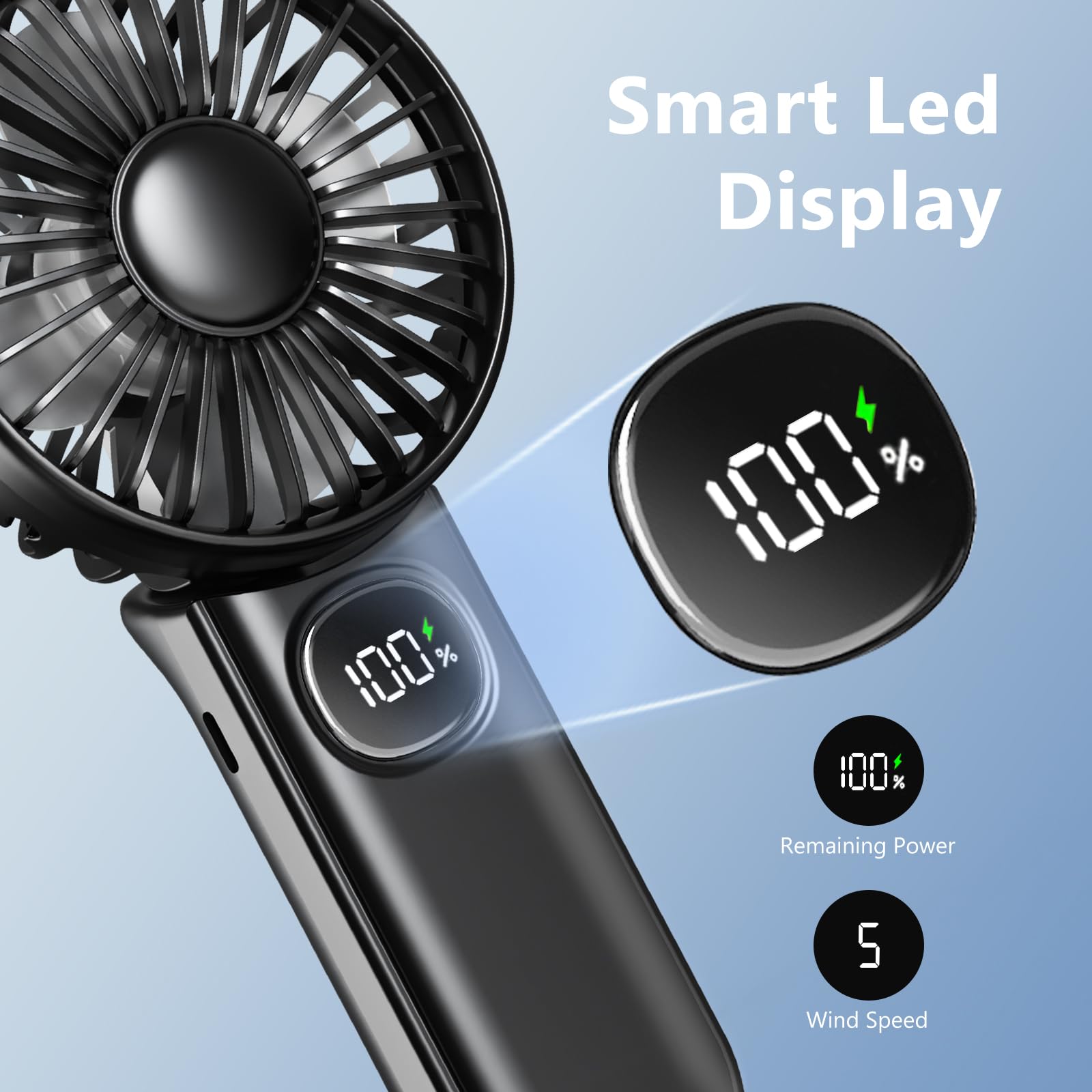 xigmer 2-Pack Mini Portable Handheld Fan,5 Adjustable Speeds Personal Fan with Lanyard,180° Foldable Small Hand Fans for Makeup,Home,Office,Travel and Outdoor Activities(Black+White