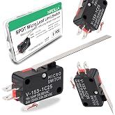 9PCS SPDT Micro Limit Switch with Long Hinge Lever, 15A 125/250VAC | 3-pin terminals, 1NO/1NC contact configuration, V-153-1C25