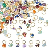 SUPERFINDINGS 84Pcs 7 Colors Natural Stone Pendants Mixed Gemstone Charms with Light Gold Stainless Steel Jump Ring Mixed Color Dangle Charms for Earring Necklace Bracelet Jewelry Making 14mm