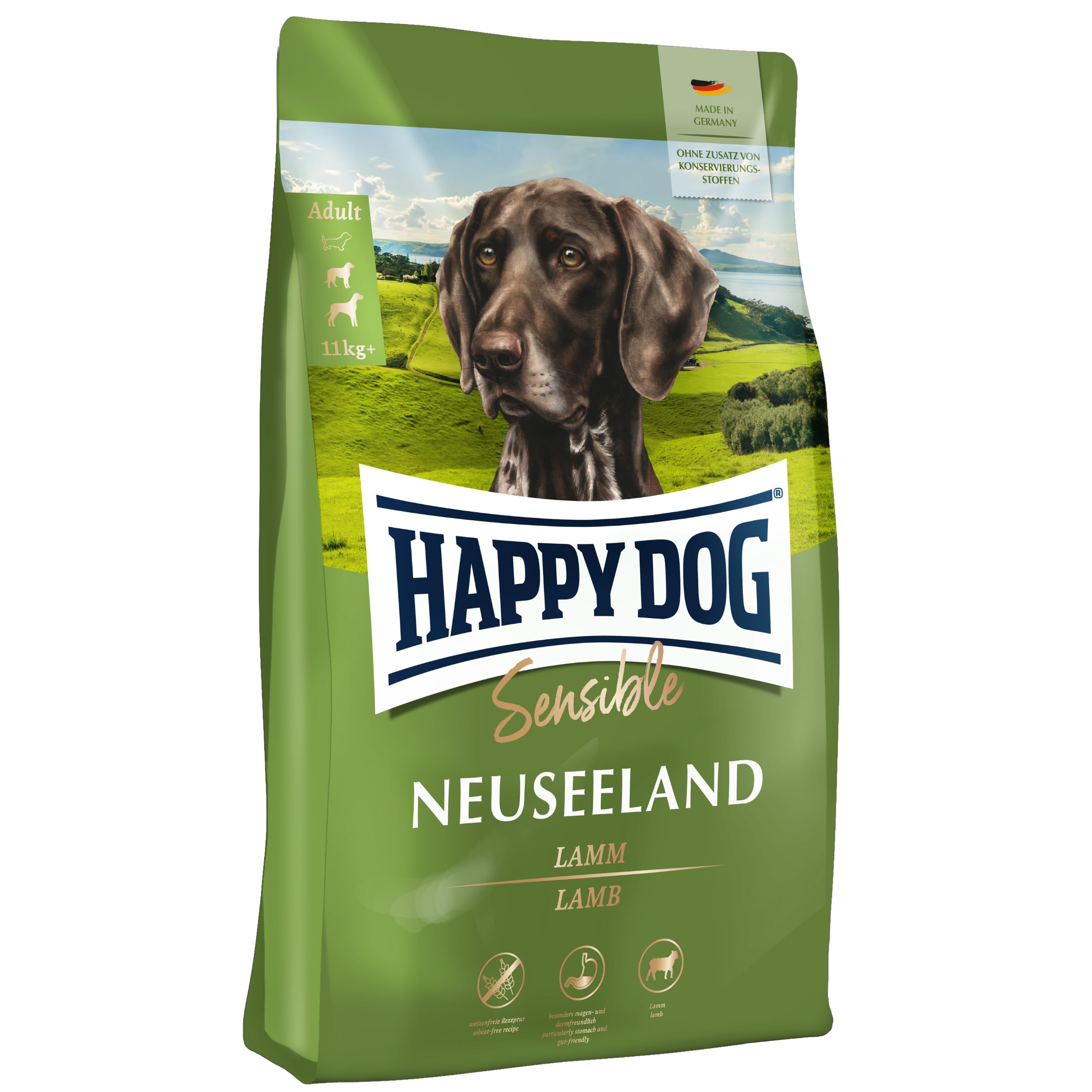 Happy Dog Supreme Sensible New Zealand | 1 kg | Low-Fat, Wheat/Gluten‑Free Sensitive Dry Dog Food with Lamb & Green Lipped Mussel