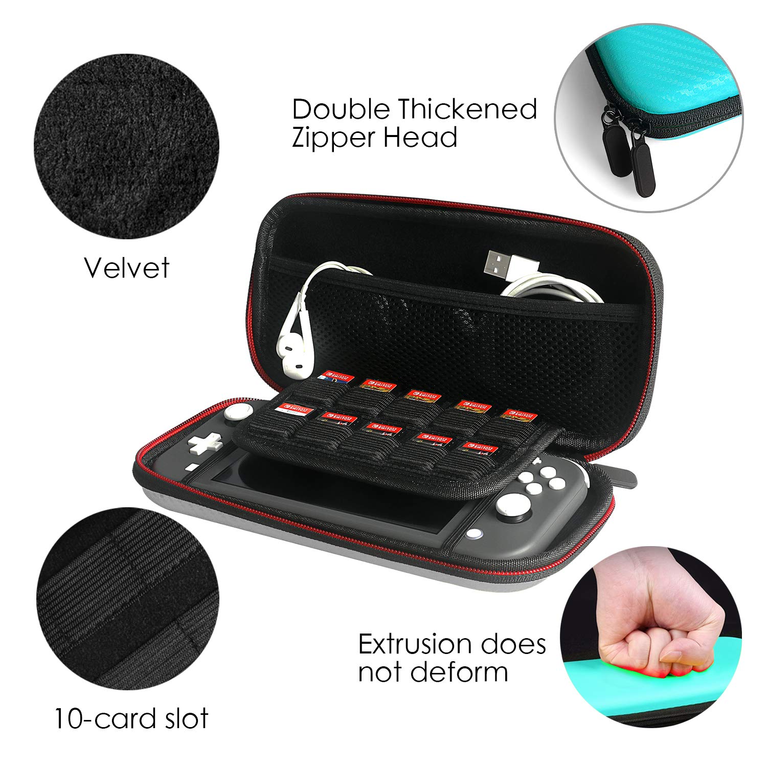 YCCSKY Carrying Case for Nintendo Switch Lite, [Portable Version] Ultra-Thin Travel Carry Case with 10 Card Slot and 1 Screen Protector Included (Turquoise Blue)