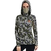 BASSDASH Women's UPF 50+ Camo Hunting Hoodie with Neck Gaiter Breathable Performance Long Sleeve Fishing Hooded Tee FS03W