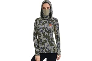 BASSDASH Women's UPF 50+ Camo Hunting Hoodie with Neck Gaiter Breathable Performance Long Sleeve Fishing Hooded Tee FS03W