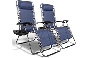 Bonnlo Infinity Zero Gravity Chair, Outdoor Lounge Patio Chairs with Pillow and Utility Tray Adjustable Folding Recliner for Deck,Patio,Beach,Yard Pack 2 (Blue)