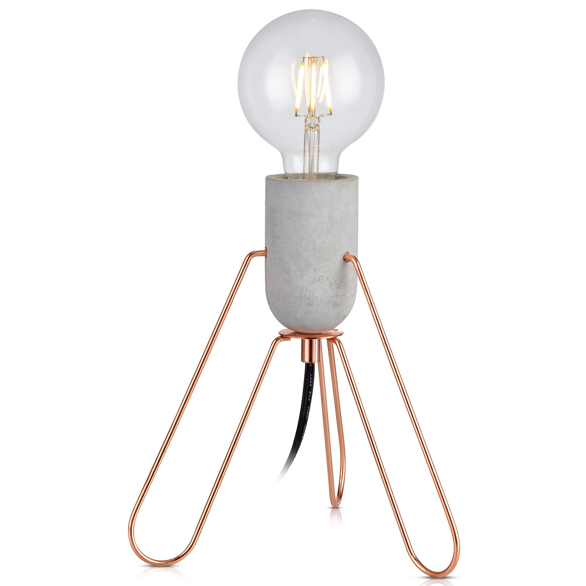 Teamson Home VERSANORA Piccola Table Lamp, Reading Desk Light, Modern Lighting,Concrete/Rose Gold,VN-L00022