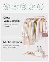 SONGMICS Clothes Rack on Wheels 91 cm Long Rail with Storage Shelf Jelly Pink view 3