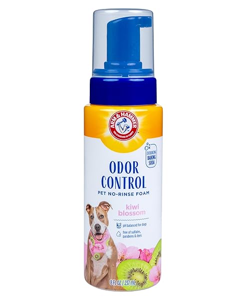 ARM & HAMMER FOR PETS ODOR CONTROL PET NO-RINSE FOAM WITH BAKING SODA, KIWI BLOSSOM SCENT, 8OZ; BEST ODOR ELIMINATING FOAM FOR DOGS AND PUPPIES; ARM AND HAMMER BAKING SODA WATERLESS DOG DEODORIZER