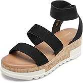 DREAM PAIRS Women's Open Toe Elastic Ankle Strap Casual Flatform Platform Wedges Sandals