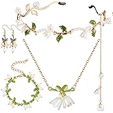 Tondiamo 4 Pcs Cherry Blossom Jewelry Set Cute Cherry Blossom Gifts Pink Flower Fairy Necklace Bracelet Dangle Earrings Headband Whimsical Jewelry for Women Bride Wedding Valentines Gift