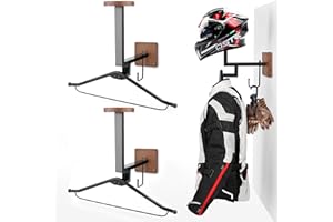 LOMILD 2 Pack Helmet Holder Wall Mount for Motorcycle, Metal and Wood
