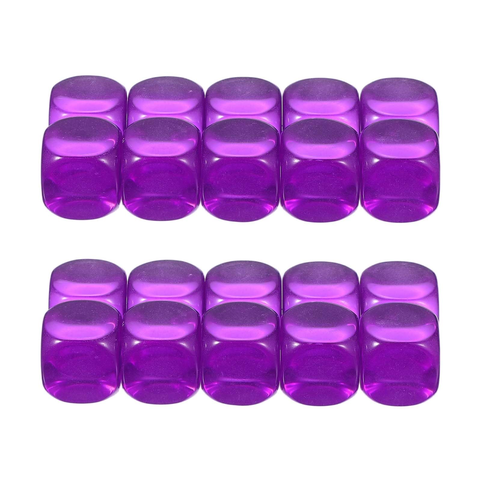 PATIKIL 16 mm Clear Acrylic Dice Blank, 100 Pcs Standard Game Dice Rounded Corner with Smoothed Surface Six Sided for Board Games Teaching, Purple