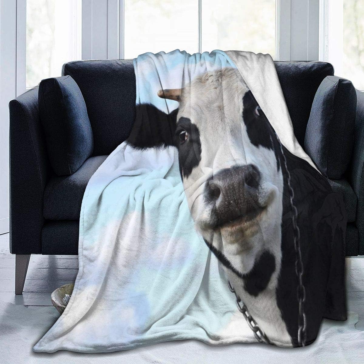 Peyolad Fleece Plush Throw Blanket Comforter Cow Print House Tree Faux
