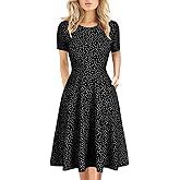 Women's Elegant Knee Length Dresses Vintage Summer Office Casual Floral Print Work Party A-Line Swing Dress with Pockets 162