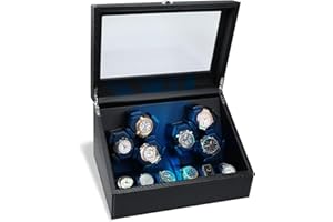 JuviPerpric Watch Winder 6 Automatic Watches with 6 Watches Storages, Automatic Watch Winder with Blue Backlight and Foam Pad