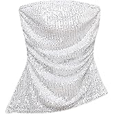SweatyRocks Women's Glitter Sequin Strapless Tube Top Ruched Sleeveless Asymmetrical Bandeau Tops