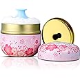 Body Powder Case with Powder Puff Powder Container Tea Canister for Baby and Adult Body Talcum Powder Tea Box (Pink Flower)