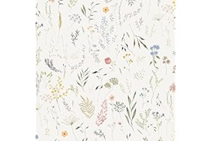 Dimoon 236"x16.1" Floral Peel and Stick Wallpaper Beige Contact Paper Thicken Wallpaper Delicate Flower Waterproof Green Leaf White Self Adhesive Removable Wall Paper Shelf Liner Decal Vinyl Roll