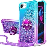 Silverback for iPhone 16e Case with Stand, Moving Liquid Holographic Sparkle Glitter Case with Kickstand, Girls Women Bling Diamond Ring Protective Cover - Purple