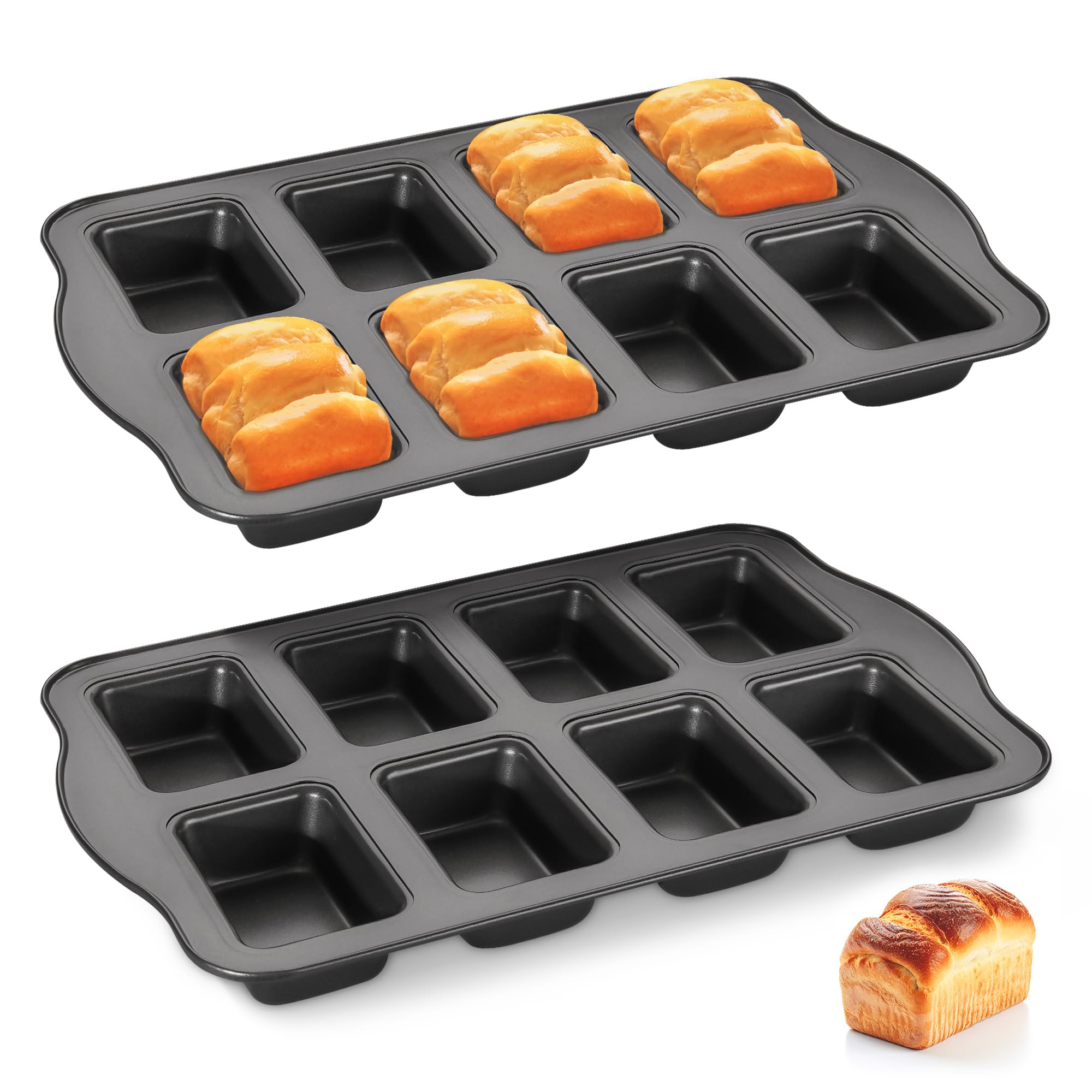 Photo 1 of HONGBAKE 2 Pack Mini Loaf Baking Pans 8-Cavity, Nonstick Small Cornbread Pan, Tiny Banana Bread Pan Set, Heavy Duty Brownie TIn, Dark Grey