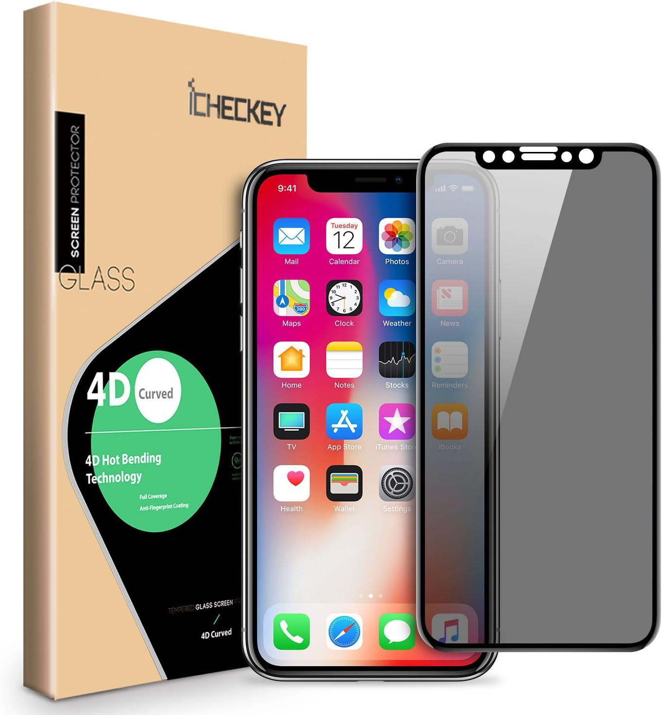 Screen Protector Compatible for iPhone 11 Pro/Xs/X, ICHECKEY 2.5D Premium HD Clear Tempered Glass Screen Protector Cover for iPhone 11 Pro/Xs/X 5.8"- Black