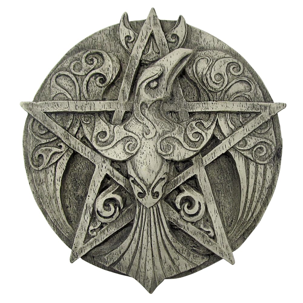 Dryad Design Crescent Moon Raven Pentacle Wall Plaque - Pagan Wiccan Home Decor (Stone Finish)