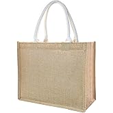 Bonsicoky Jute Tote Bags - Durable Burlap Bags with Handles, Great for DIY, Shopping, and Special Occasions - 14.2" x 12.6" x 6.7"
