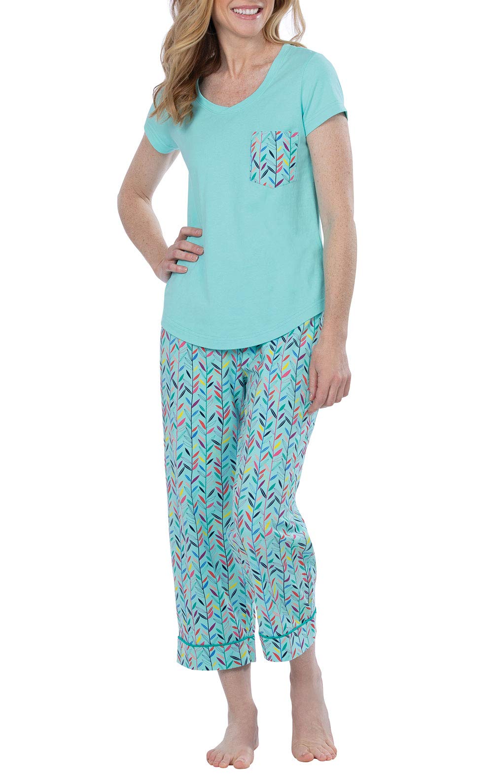 PajamaGram Soft Pajamas For Women - Short Sleeve Pajama Set For Women, Teal, SM Image