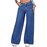 GORGLITTER Women's Baggy Wide Leg Jeans Stretchy High Waisted Jeans Trendy Fall Straight Leg Denim Pants