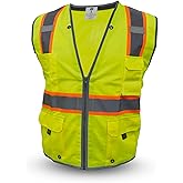 GE Heavy Duty Reflective Vest – Class 2 High Vis Utility Mesh Vest with Pockets, Surveyor Construction Gear