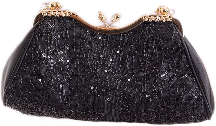 Amazon スパンコール手提げパーティーバッグ ご祝儀袋も入る大きめサイズ 結婚式 2次会 お呼ばれ ブラック クラッチバッグ