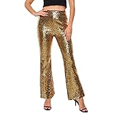 Yutuwomsfushi Women’s Sequin Pants Glitter Bell Bottoms Casual High Waist Wide Leg Flare Trousers Party Disco Clubwear