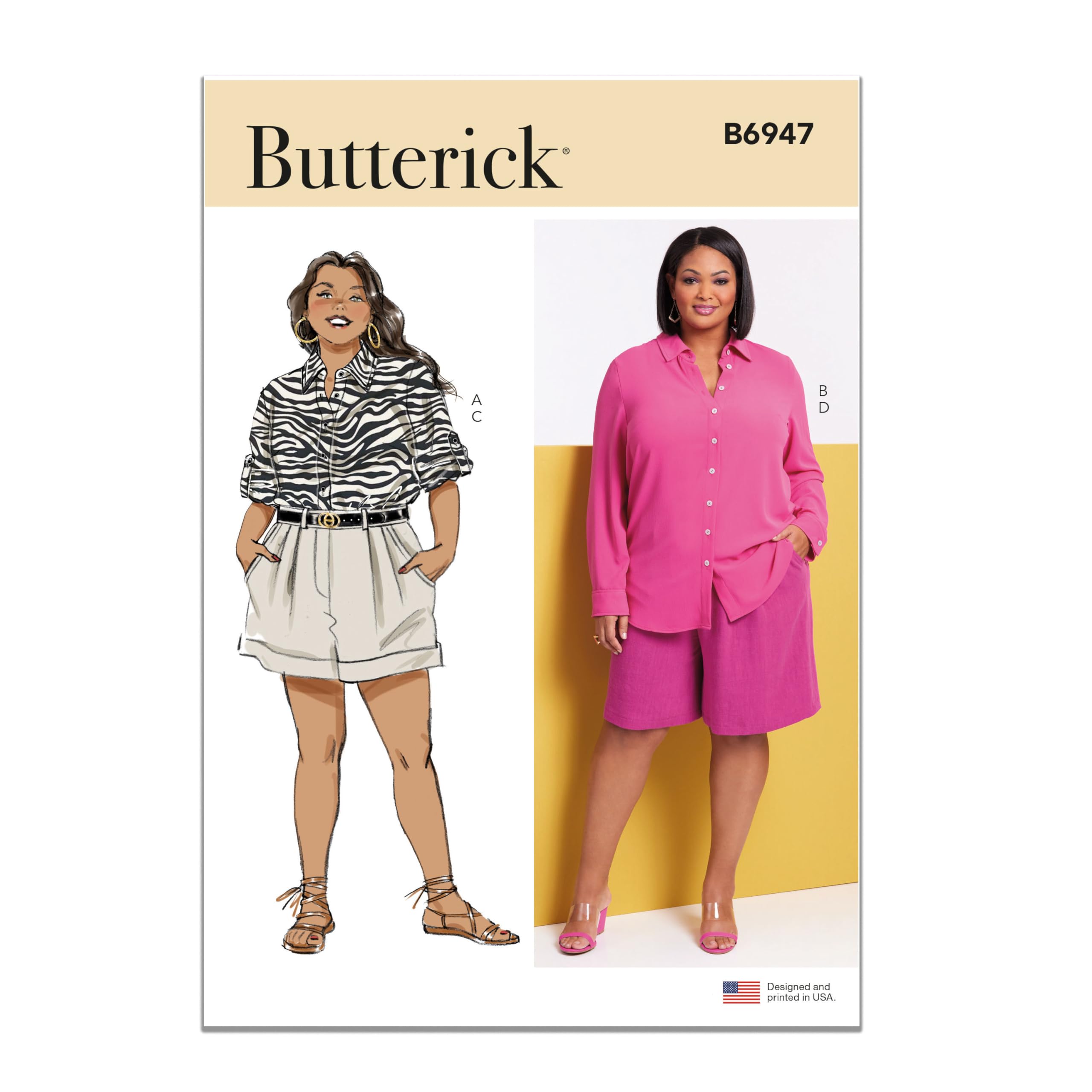 BUTTERICK B6947W2 Women's Shirts and Shorts W2 (20W-22W-24W-26W-28W)